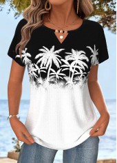 White Tummy Coverage Tropical Plants Print T Shirt