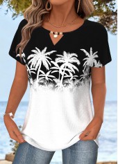 White Tummy Coverage Tropical Plants Print T Shirt | thumb picture 