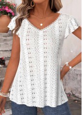 White Tummy Coverage Short Sleeve V Neck T Shirt | thumb picture 