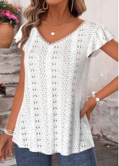 White Tummy Coverage Short Sleeve V Neck T Shirt | thumb picture 