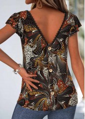 Black Tummy Coverage Geometric Print Short Sleeve T Shirt