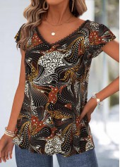 Black Tummy Coverage Geometric Print Short Sleeve T Shirt | thumb picture 