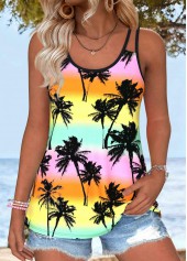 Multi Color Tummy Coverage Tropical Plants Print Camisole Top