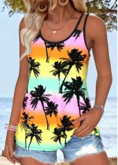 Multi Color Tummy Coverage Tropical Plants Print Camisole Top | thumb picture 