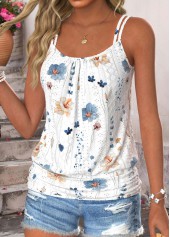 White Tummy Coverage Floral Print Strappy Camisole Top | thumb picture 