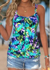 Multi Color Tummy Coverage Tropical Plants Print Camisole Top