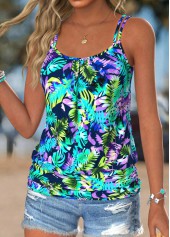 Multi Color Tummy Coverage Tropical Plants Print Camisole Top | thumb picture 