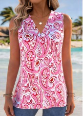 Pink Paisley Print Sleeveless V Neck Tank Top | thumb picture 