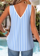 Light Blue Tie Striped Strappy V Neck Tank Top | thumb picture 