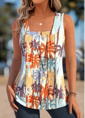 Multi Color Tropical Plants Print Sleeveless Tank Top