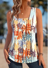 Multi Color Tropical Plants Print Sleeveless Tank Top | thumb picture 