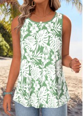Sage Green Tummy Coverage Floral Print Sleeveless Tank Top | thumb picture 