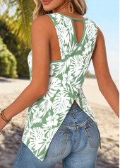 Sage Green Tummy Coverage Floral Print Sleeveless Tank Top | thumb picture 
