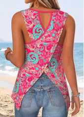 Hot Pink Tummy Coverage Paisley Print Sleeveless Tank Top