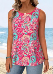 Hot Pink Tummy Coverage Paisley Print Sleeveless Tank Top | thumb picture 