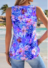 Purple Tummy Coverage Marine Life Print Sleeveless Tank Top | thumb picture 