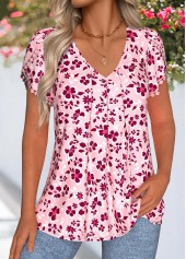 Light Pink Tummy Coverage Floral Print T Shirt | thumb picture 