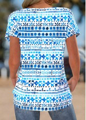 Light Blue Tummy Coverage Tribal Print T Shirt | thumb picture 