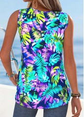 Multi Color Tummy Coverage Leaf Print Sleeveless Tank Top | thumb picture 