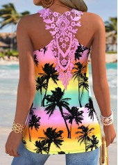 Multi Color Tummy Coverage Tropical Plants Print Tank Top