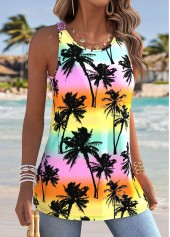 Multi Color Tummy Coverage Tropical Plants Print Tank Top | thumb picture 