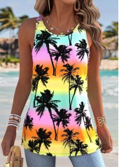 Multi Color Tummy Coverage Tropical Plants Print Tank Top | thumb picture 