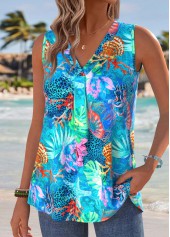 Plus Size Blue Marine Life Print Sleeveless Tank Top | thumb picture 