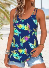 Navy Tummy Coverage Marine Life Print Sleeveless Camisole Top | thumb picture 
