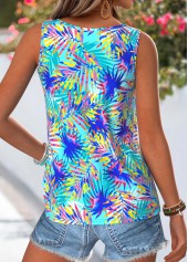 Cyan Tummy Coverage Tropical Plants Print Sleeveless Tank Top | thumb picture 