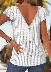 White Tummy Coverage Short Sleeve V Neck T Shirt