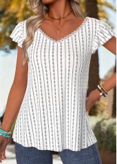 White Tummy Coverage Short Sleeve V Neck T Shirt | thumb picture 