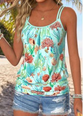Green Tummy Coverage Marine Life Print Strappy Camisole Top | thumb picture 