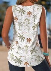 White Tummy Coverage Tropical Plants Print Sleeveless Tank Top | thumb picture 