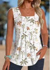 White Tummy Coverage Tropical Plants Print Sleeveless Tank Top | thumb picture 