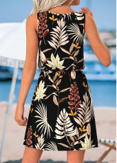 Black Tummy Coverage Leaf Print Short Sleeveless Dress | thumb picture 