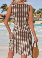 Dark Coffee Tummy Coverage Striped Short Sleeveless Dress | thumb picture 