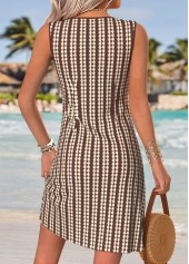 Dark Coffee Tummy Coverage Striped Short Sleeveless Dress | thumb picture 