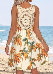 Light Yellow Tummy Coverage Tropical Plants Print Short Dress