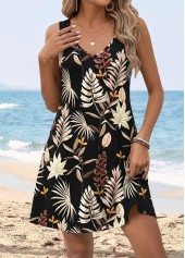Black Tummy Coverage Leaf Print Short Sleeveless Dress | thumb picture 