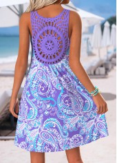 Purple Tummy Coverage Paisley Print Short Strappy Dress