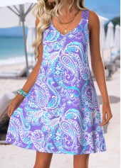 Purple Tummy Coverage Paisley Print Short Strappy Dress | thumb picture 