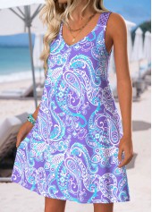 Purple Tummy Coverage Paisley Print Short Strappy Dress | thumb picture 