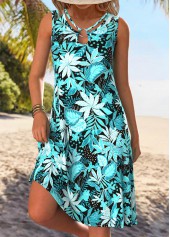 Cyan Tummy Coverage Floral Print Sleeveless Round Neck Dress