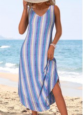 Purplish Blue Tummy Coverage Sleeveless V Neck Dress