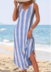 Purplish Blue Tummy Coverage Sleeveless V Neck Dress | thumb picture 