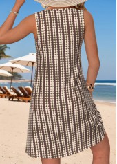Dark Coffee Tummy Coverage Striped Short Sleeveless Dress | thumb picture 