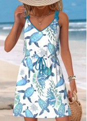 Multi Color Tummy Coverage Marine Life Print Short Dress | thumb picture 