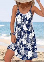 Navy Tummy Coverage Floral Print Short Strappy Dress | thumb picture 