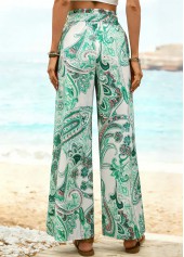 Green Floral Print Belted Wide Leg Elastic Waist Pants | thumb picture 