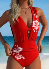 Red Hot-Fix Rhinestone One Piece Swimwear and Bra